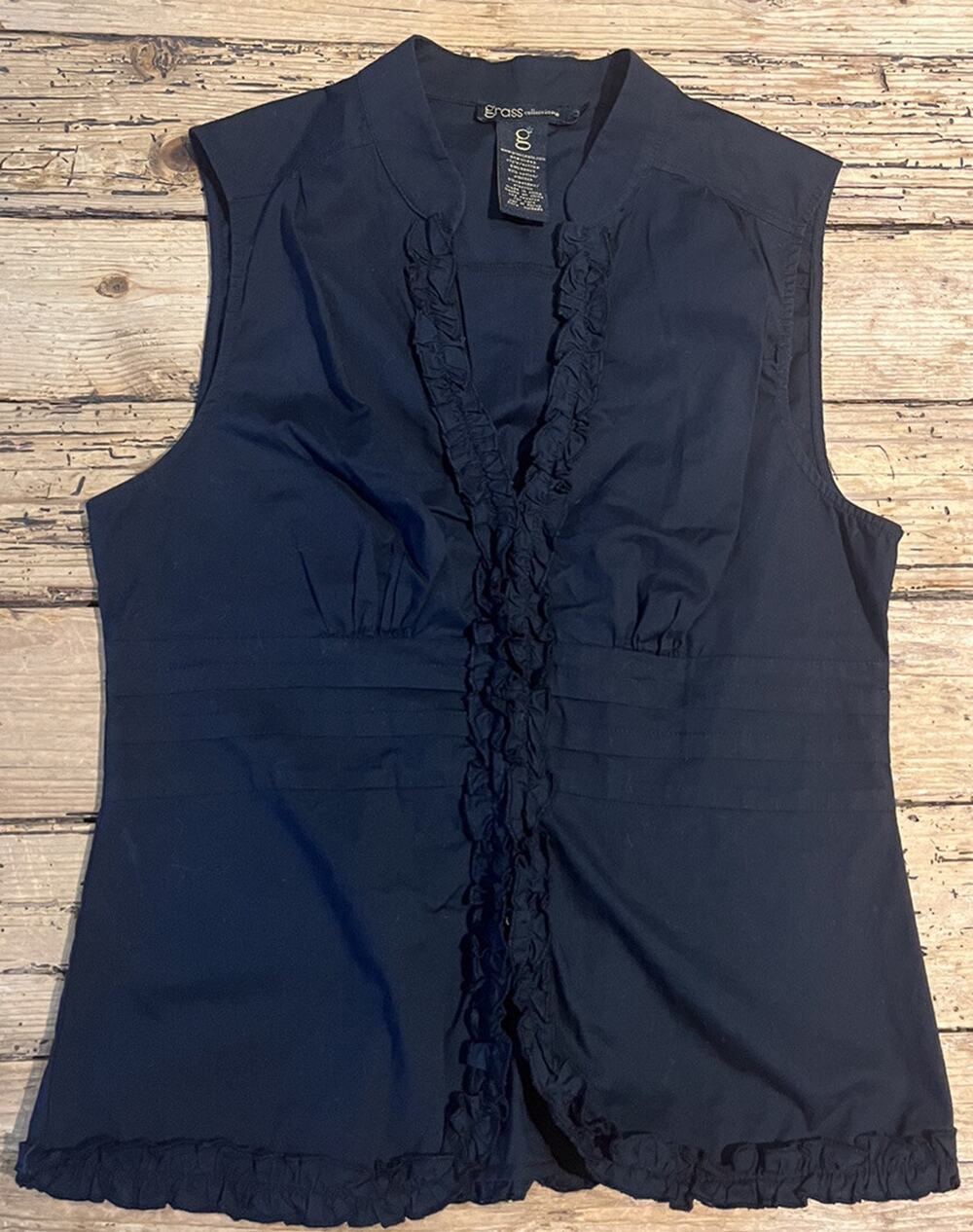 Grass Collection Womens Size M Black Sleeveless 1/4 Button Up Blouse NWOT